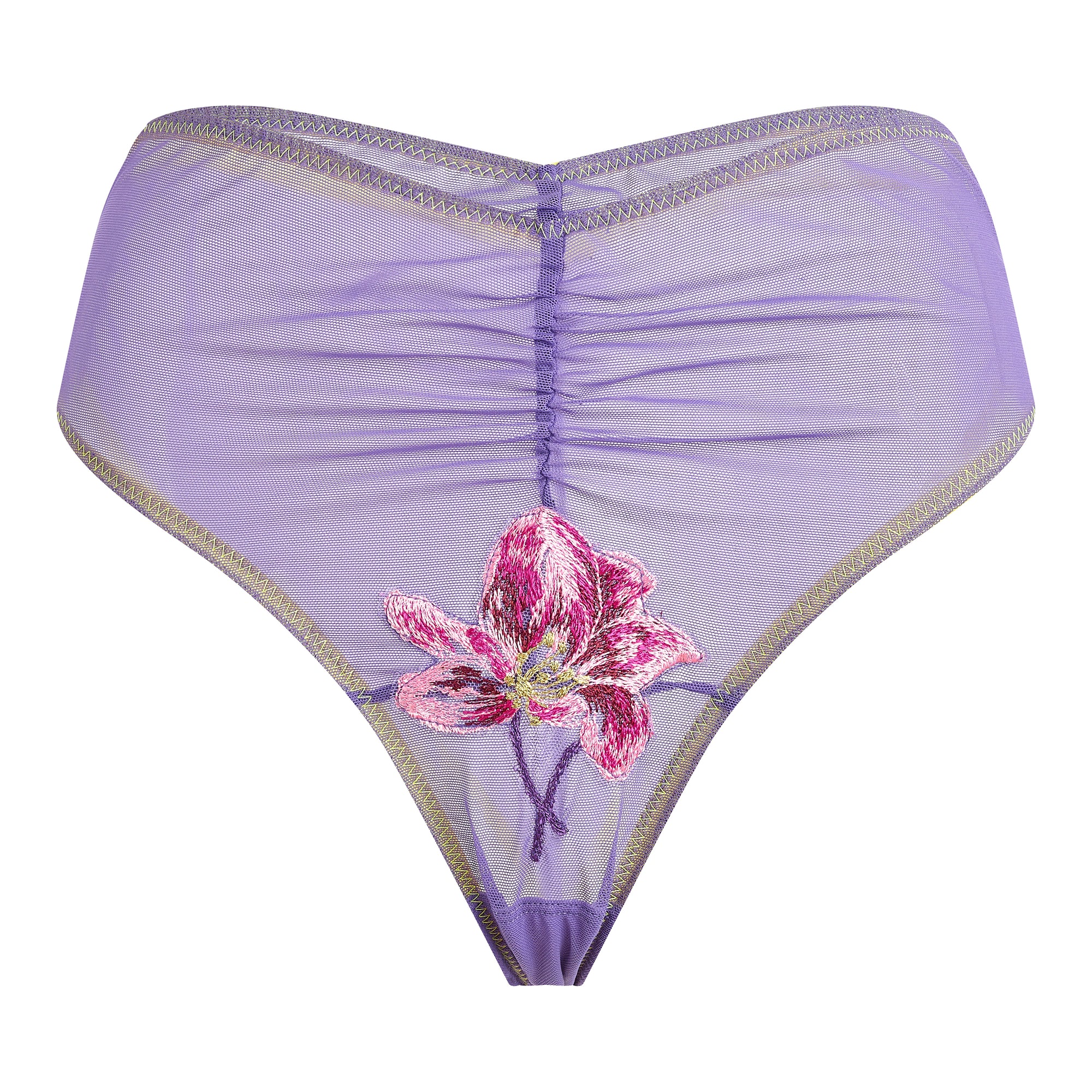 Applique Rouched Tanga | Purple/Electric Yellow