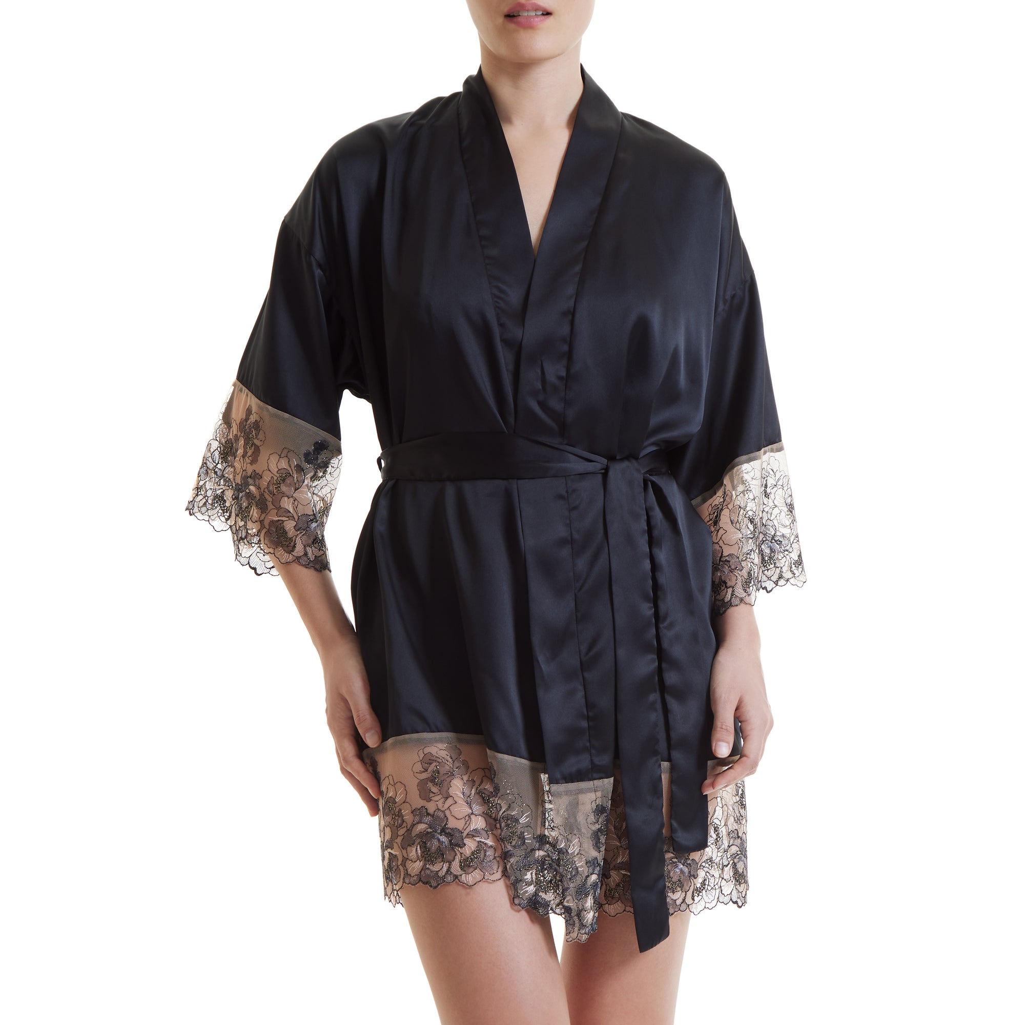 Rose Gold Silk Robe | Rose Gold/Nude/Black