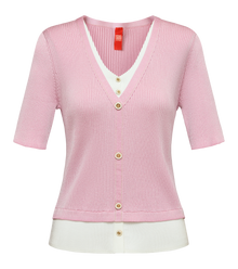 Silk and Acetate V-Neck Color-Blocked Design Dress | Pink