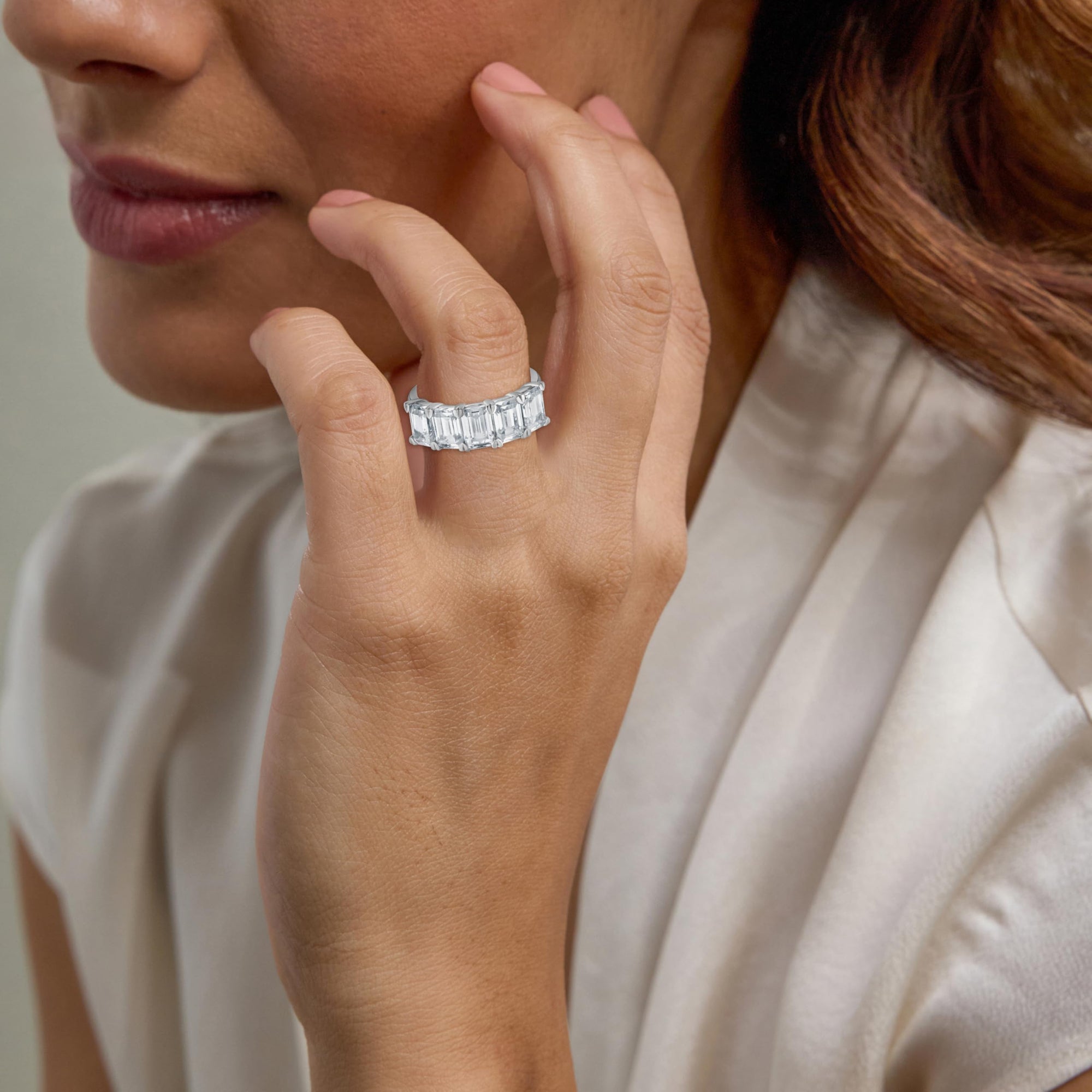 5.00 CT Emerald Lab-Grown Diamond | Five Stone Anniversary Wedding Band Ring | 14K White Gold | G Color | VS Clarity