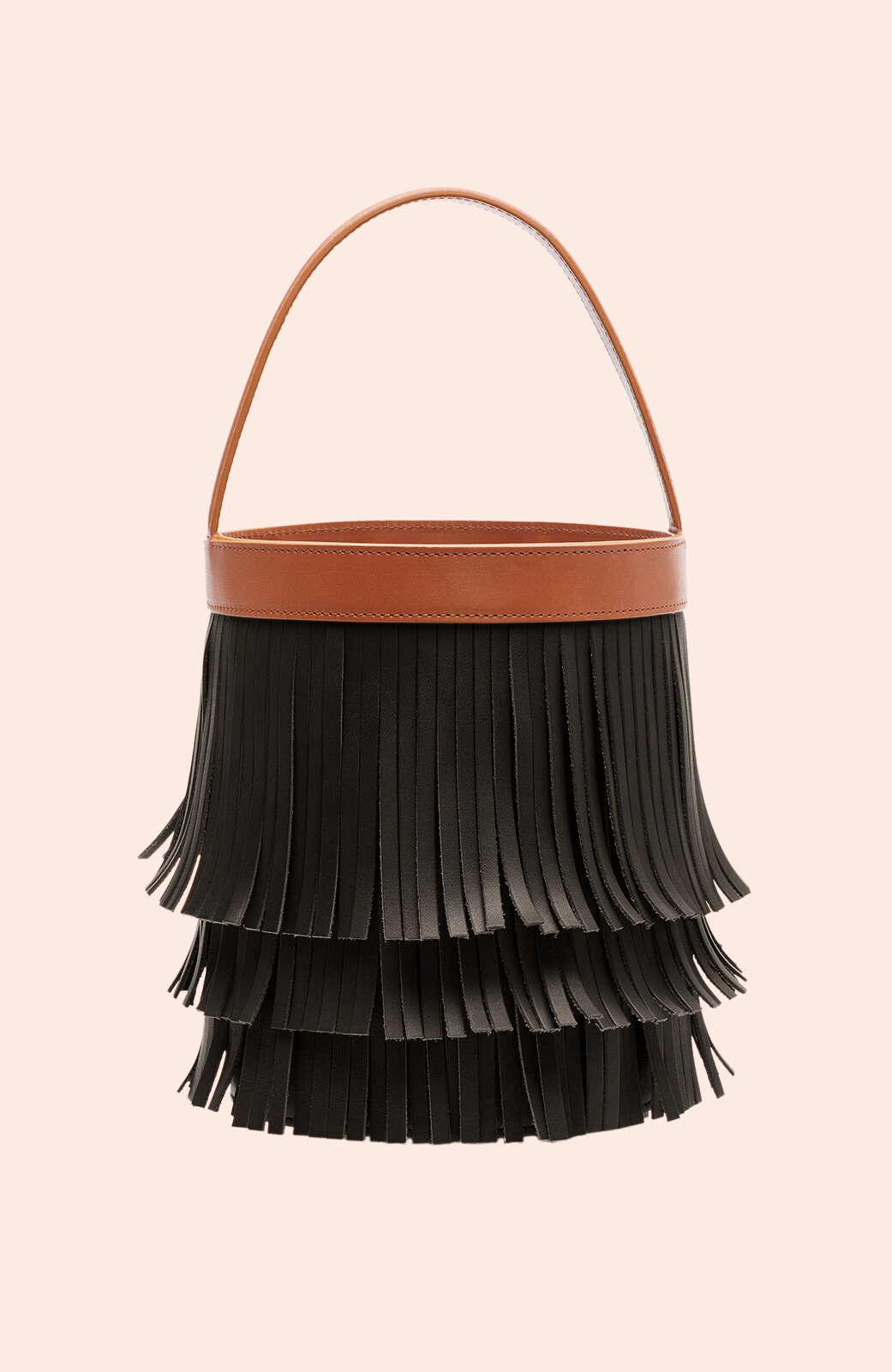 Leather Fringe Bucket Bag | Black