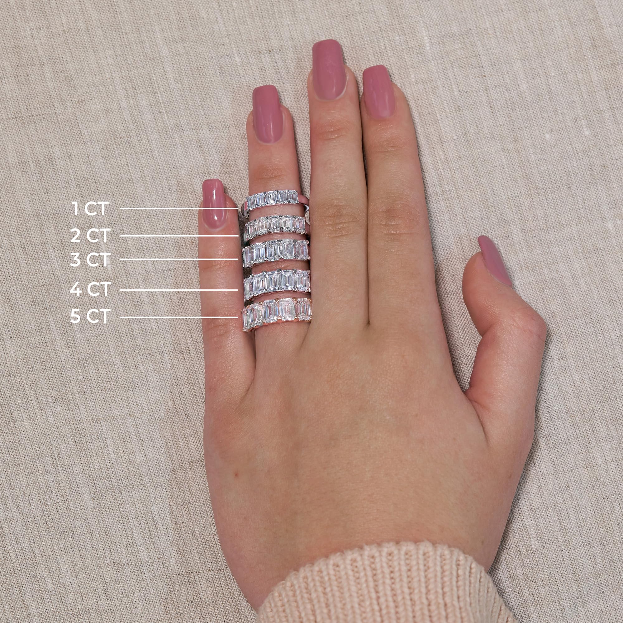 5.00 CT Emerald Lab-Grown Diamond | Five Stone Anniversary Wedding Band Ring | 14K White Gold | G Color | VS Clarity