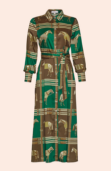 Equestrian Twill Pleated Shirt Dress | Forest Multi