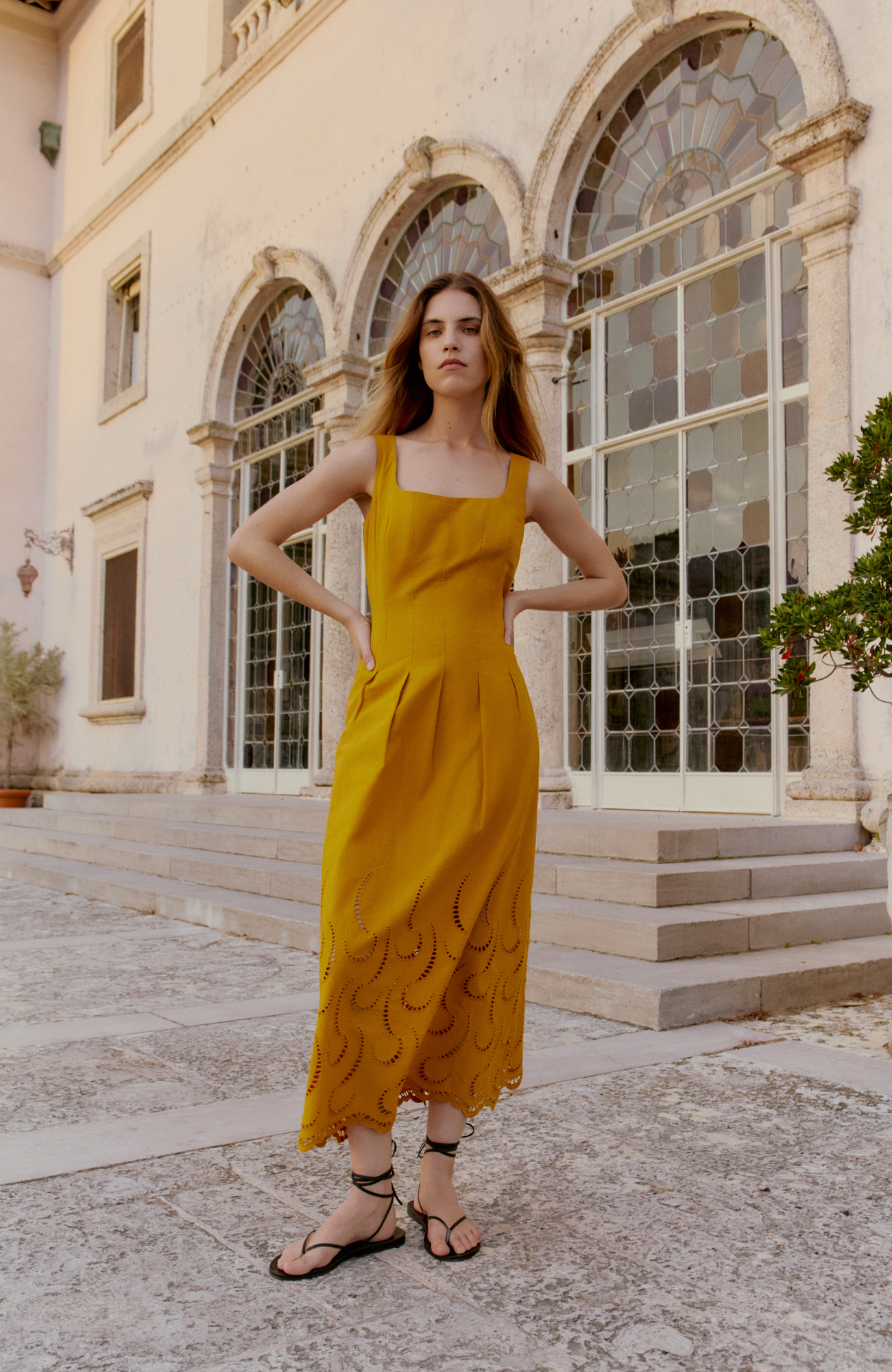 Wave Eyelet Midi Dress | Ochre
