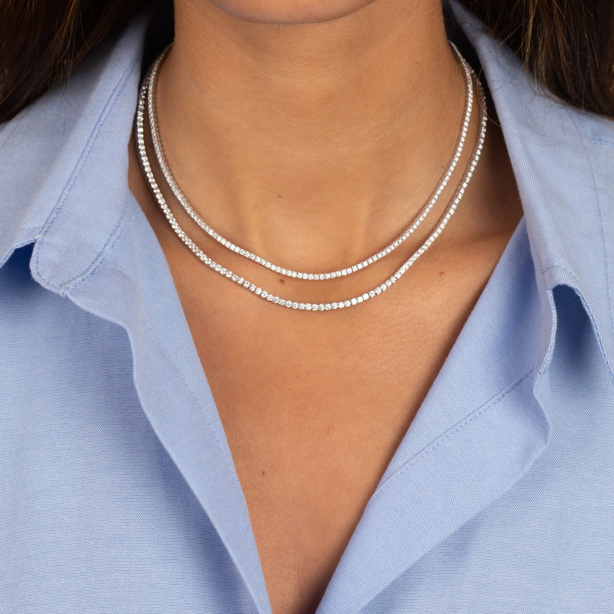  Lab Grown Diamond Four Prong Tennis Necklace 14K - Adina's Jewels