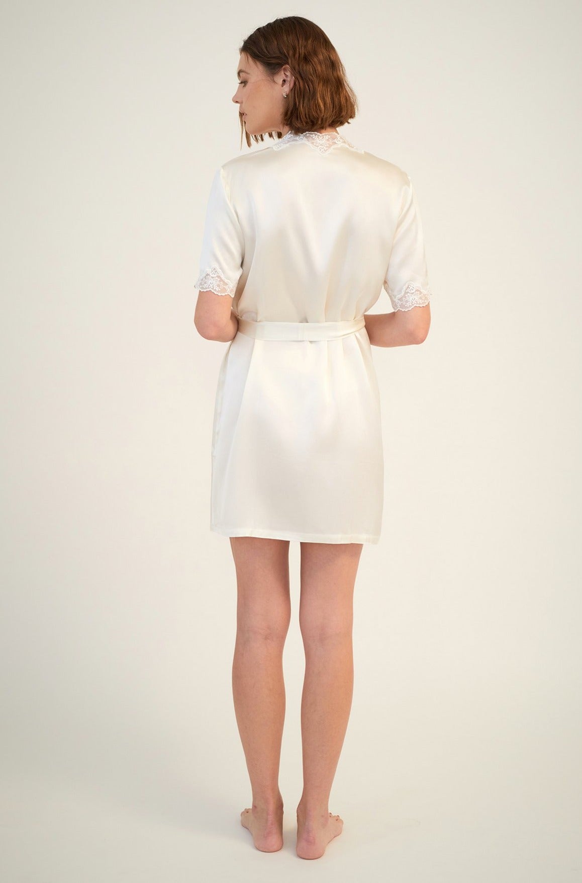 GINIA Silk Gown With Lace - Creme