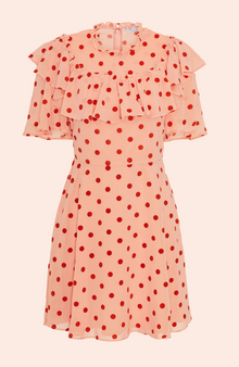 Dotted Velvet Ruffle Dress | Rose Multi