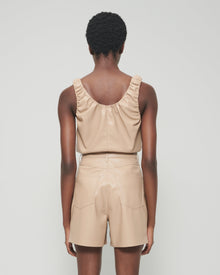 Yael Ruched Vegan Leather Top | Sandstone