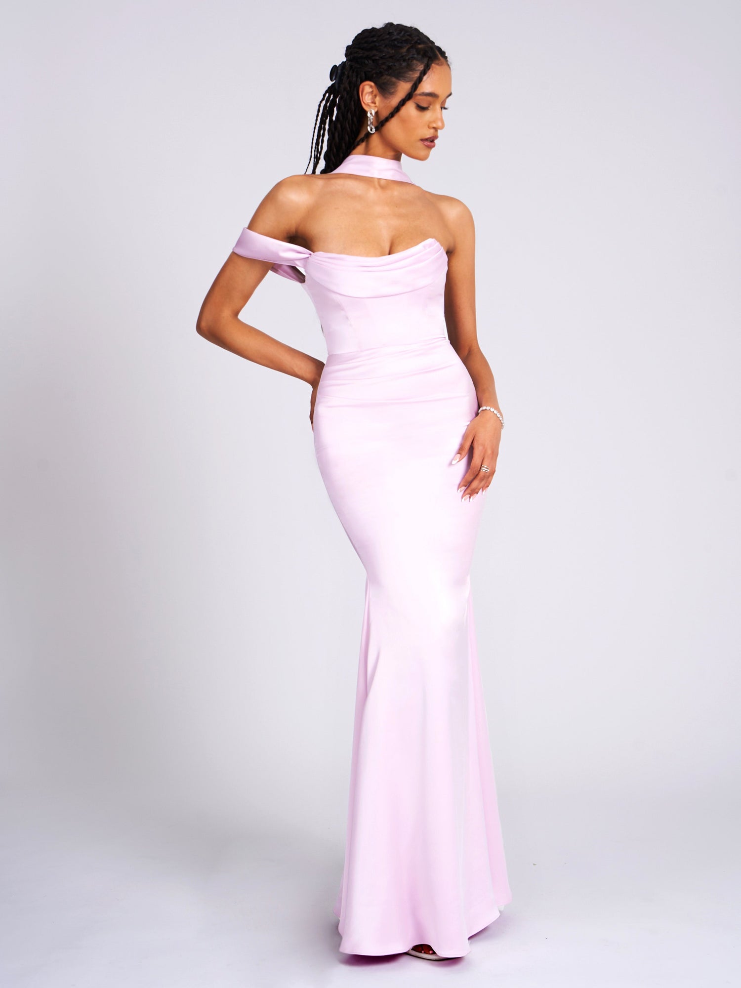 Ivona Halter Neck Double Duchess Satin Gown | Mauve