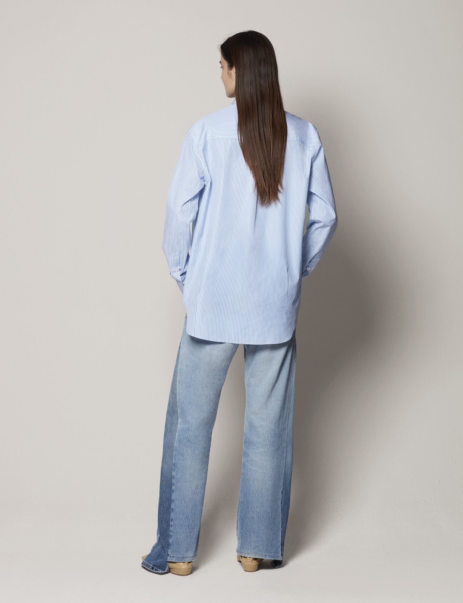Another Tomorrow Oversized Men's Shirt in Blue Stripe – Cotton