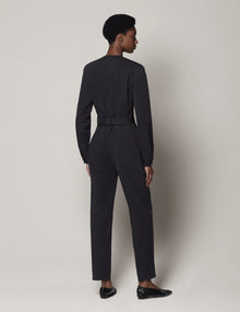 Another Tomorrow Collarless Jumpsuit in Black – Cotton Women's Jumpsuit