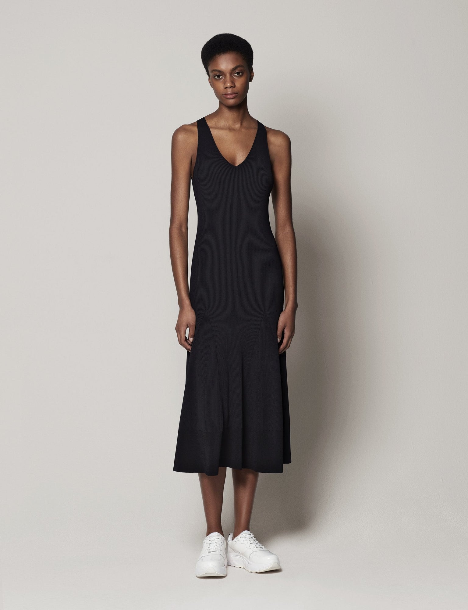 Another Tomorrow Deep V Tank Knit Dress in Black – Viscose Women's Dress