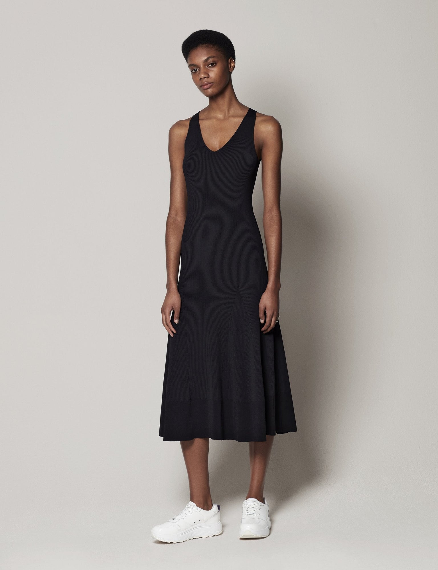 Another Tomorrow Deep V Tank Knit Dress in Black – Viscose Women's Dress