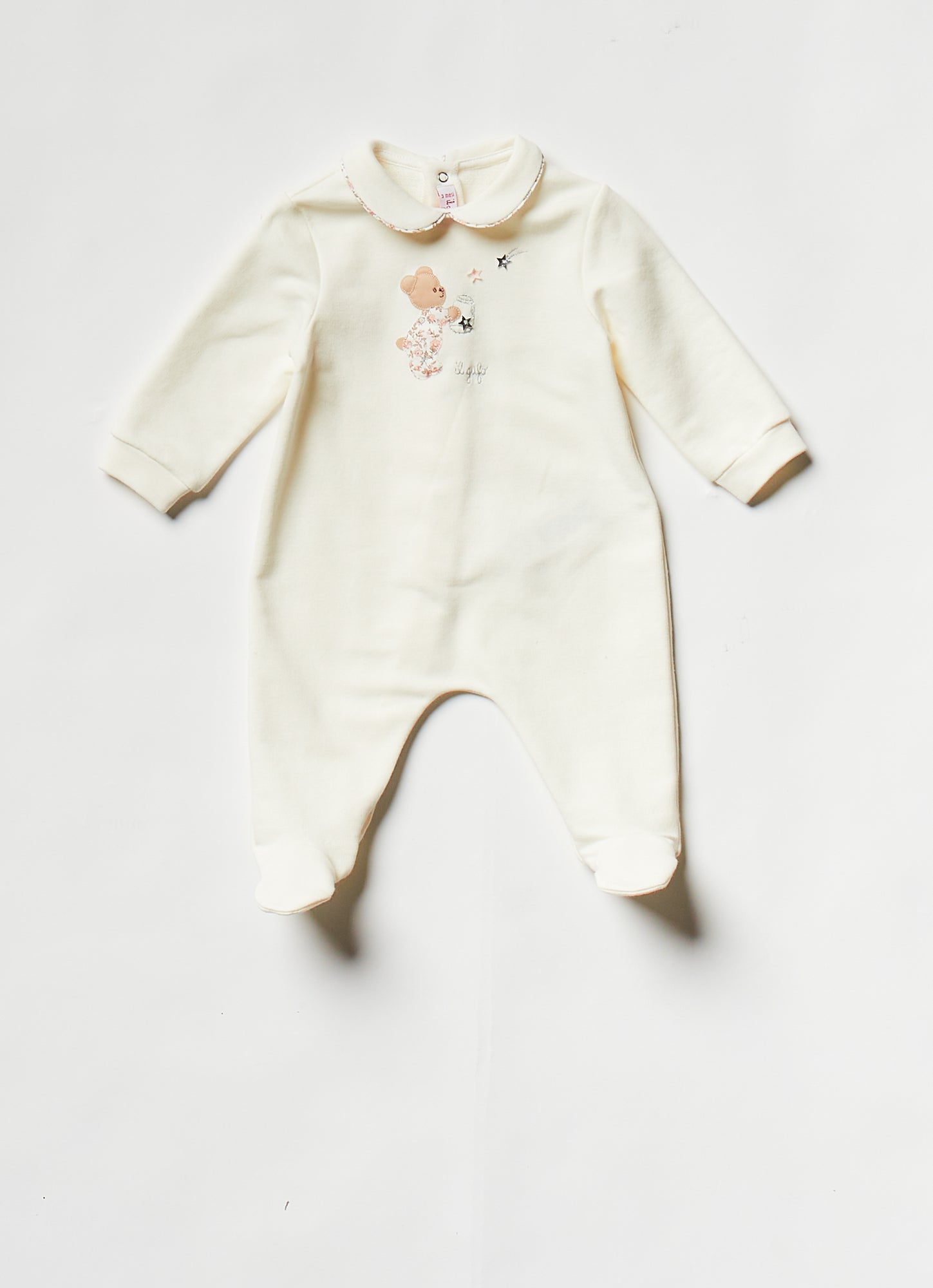 Teddy Bear And Stars Babysuit | Milk/Quartz Pink