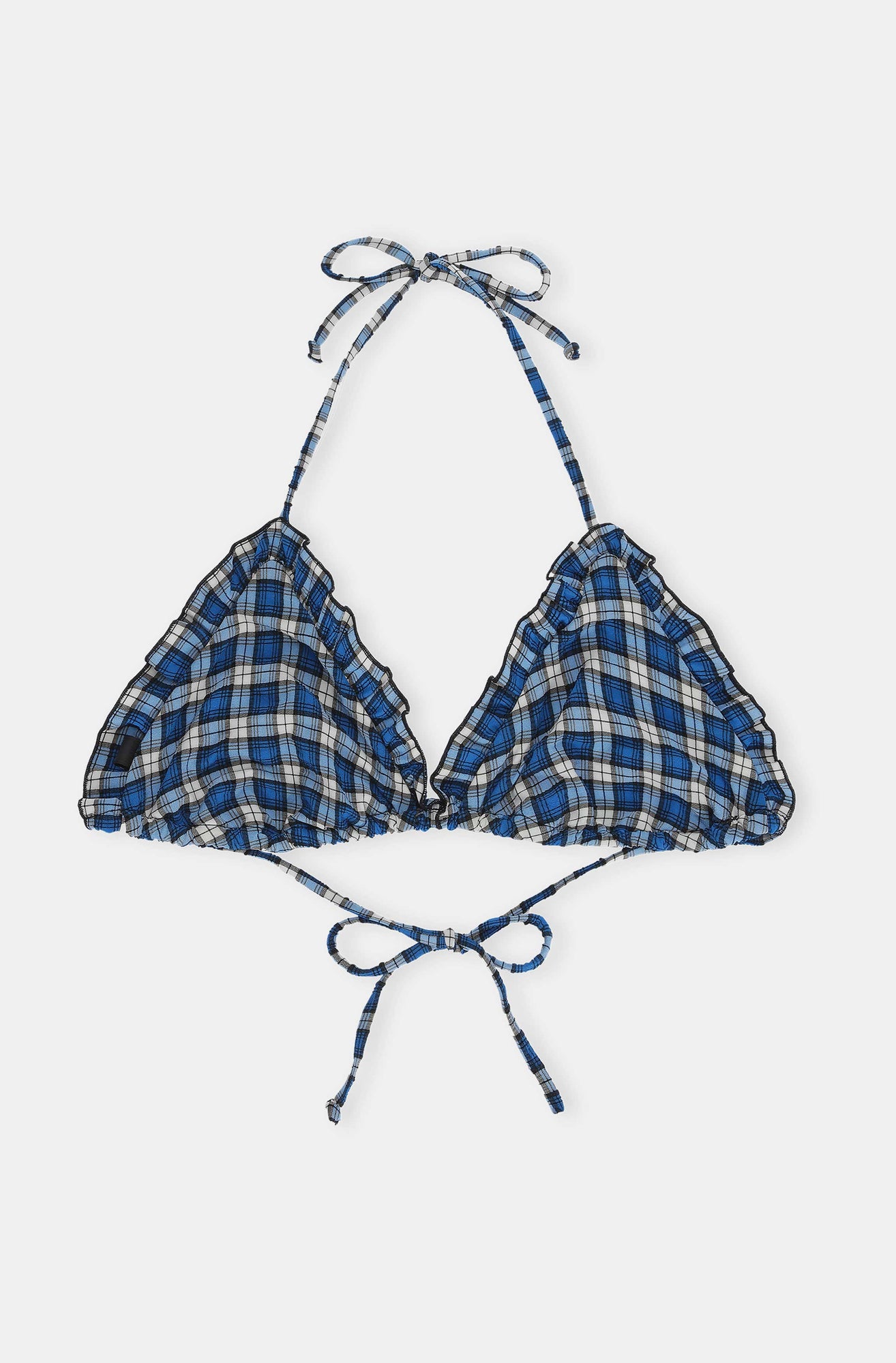 Seersucker String Bikini Top | Check Azure Blue