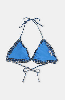 Seersucker String Bikini Top | Check Azure Blue