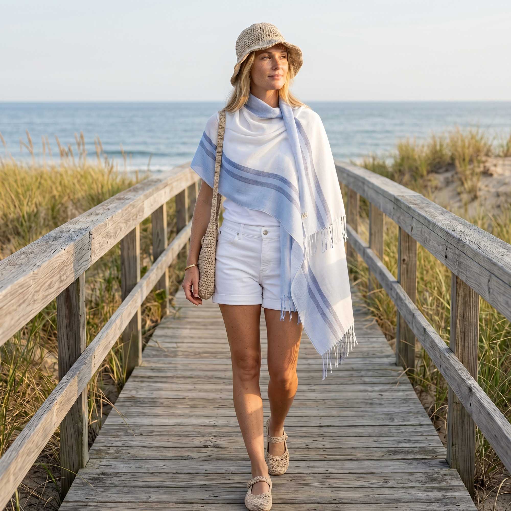 Unisex | Maui Wrap | Striped Blue / Ivory