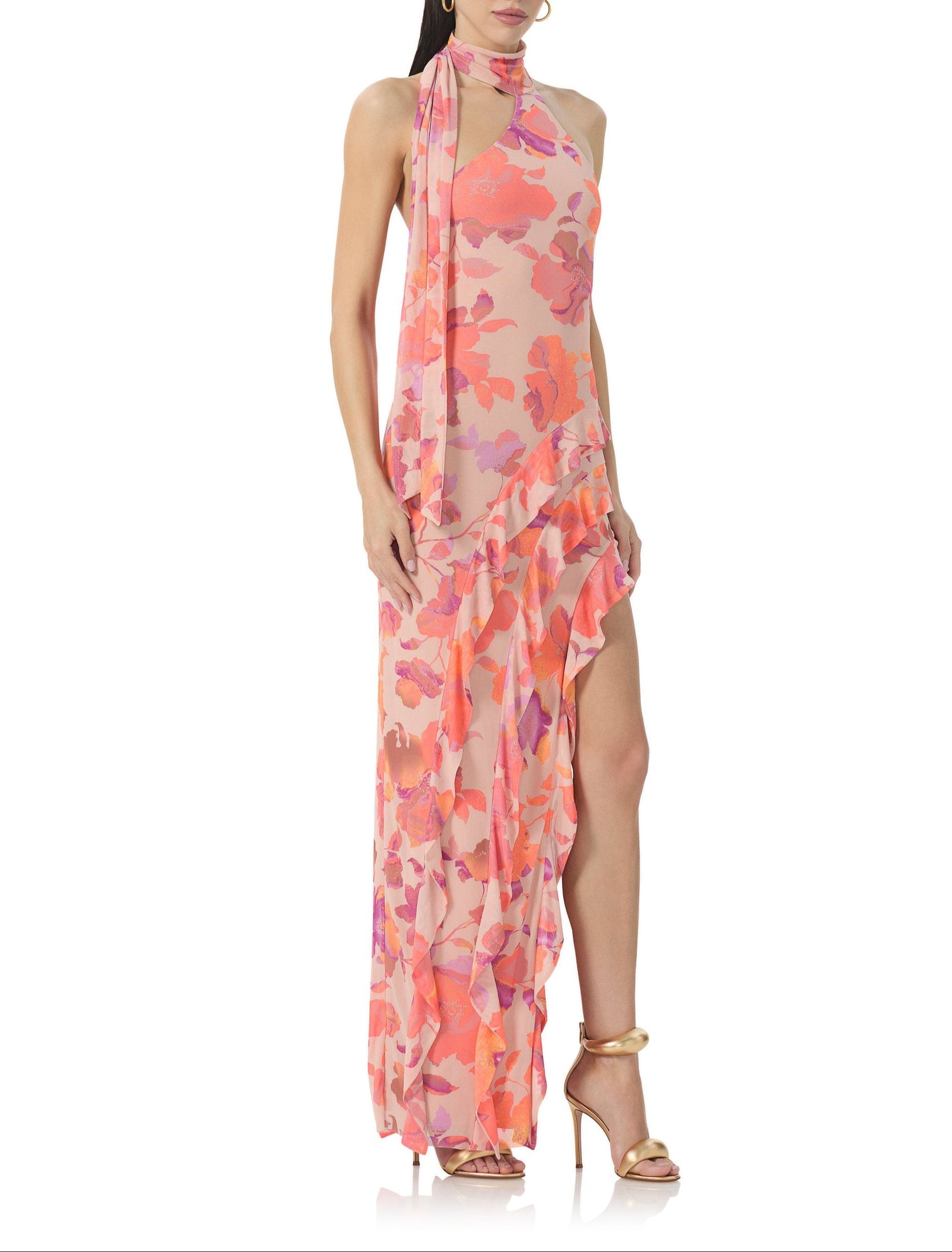 Desiree Ruffle Maxi Dress | Nude Marble Floral