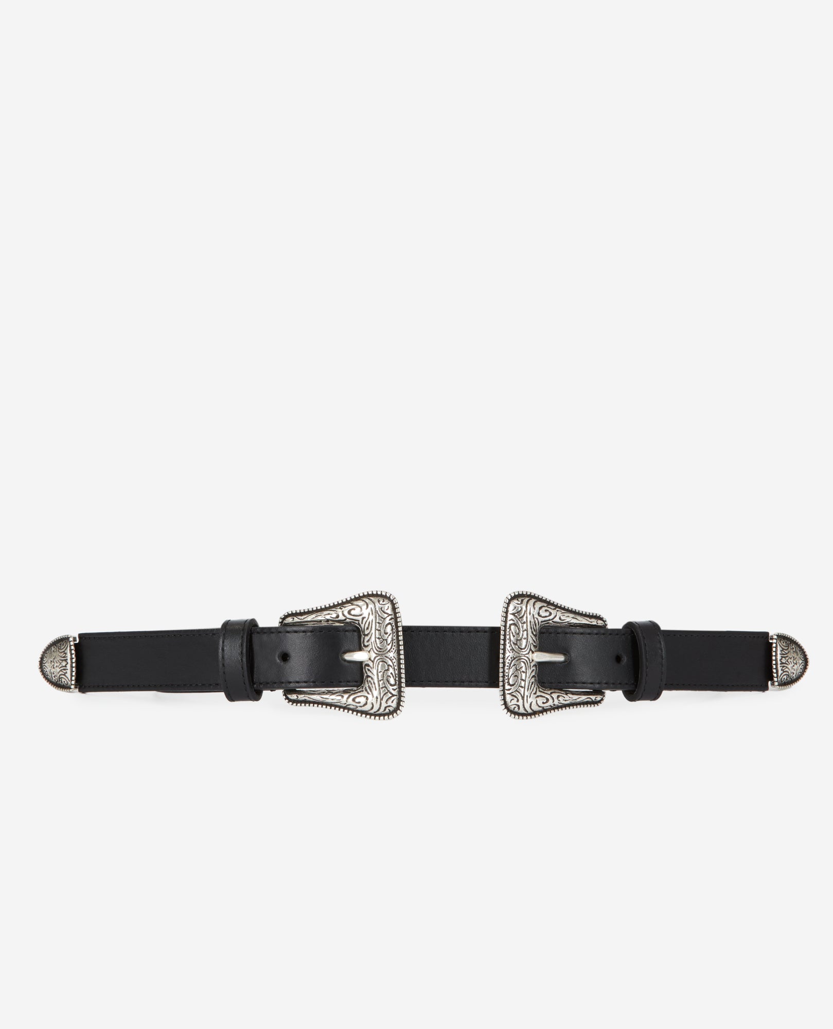 Double Buckle Western-Style Belt | Women | Black