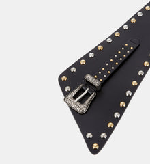 Wide Leather Belt With Studs And Western Buckle | Women | Black