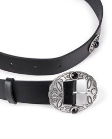 Leather Belt With Metallic Inserts | Women | Black