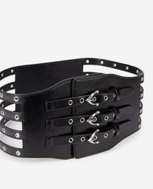 Leather Corset Belt With Eyelets | Women | Black