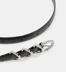 Thin Crocodile-Effect Leather Belt | Women | Black