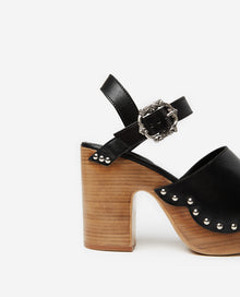 Leather And Wood Sandals With Heels | Women | Black