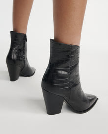 Heeled Croc-Effect Leather Ankle Boots | Women | Black