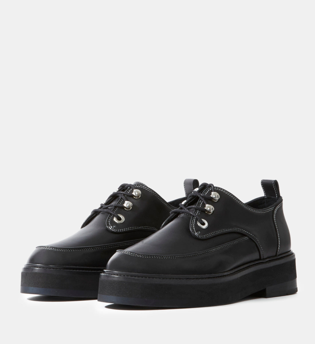 Leather Derbies With Topstitching | Women | Black