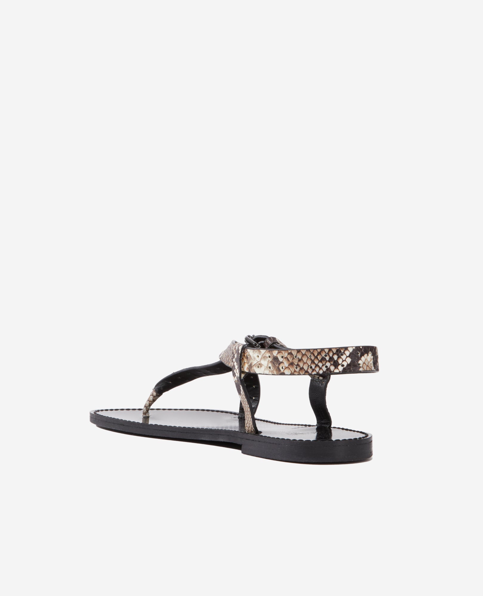 Snakeskin-Effect Flat Leather Sandals | Women | Beige x Brown