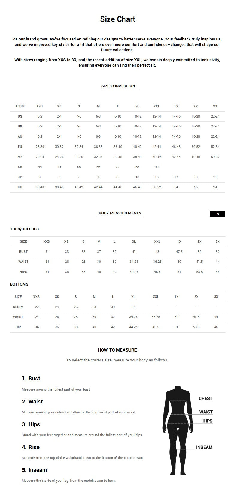 Product size guide