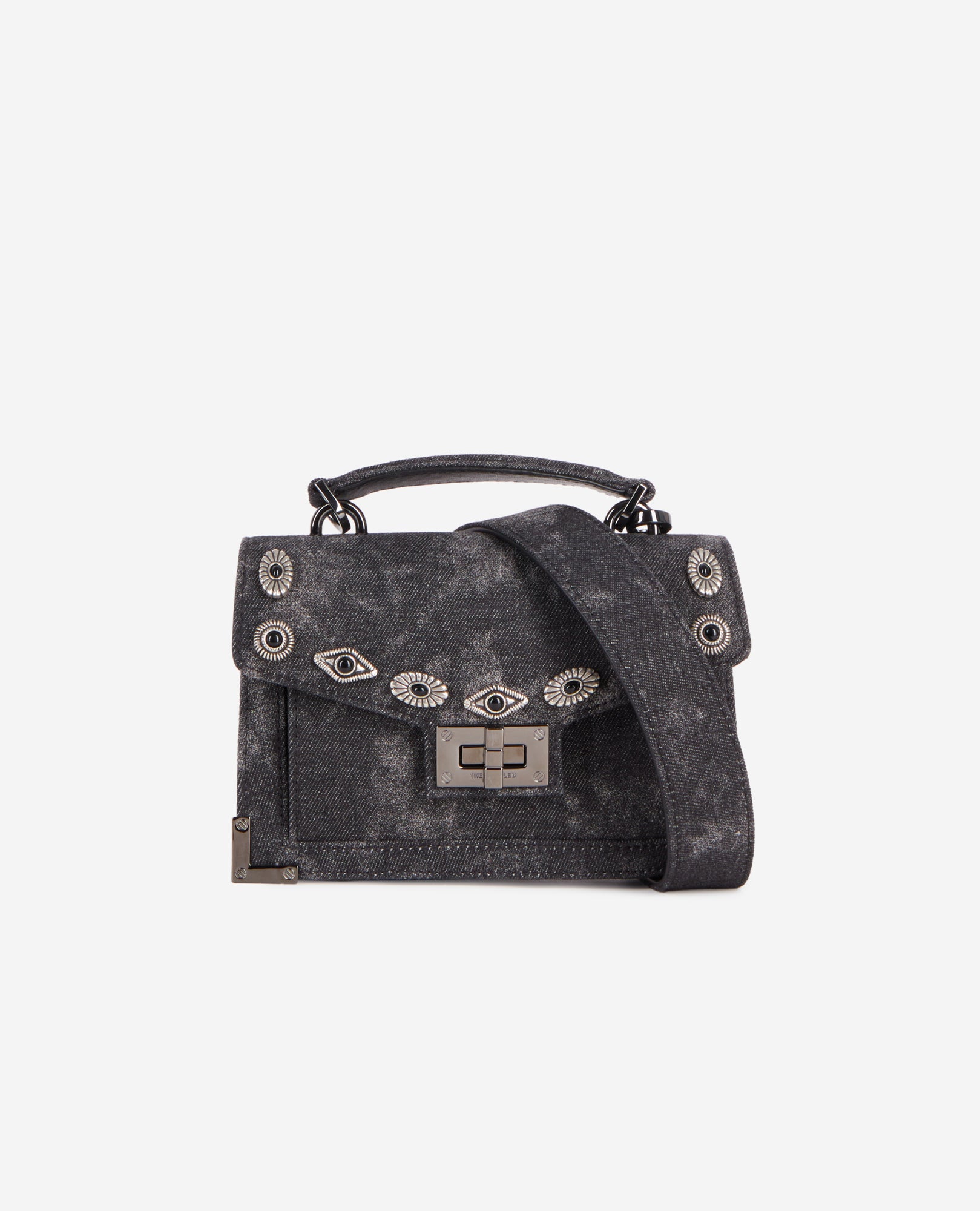 Emily New Nano Denim Bag With Rivets | Women | Black Washed