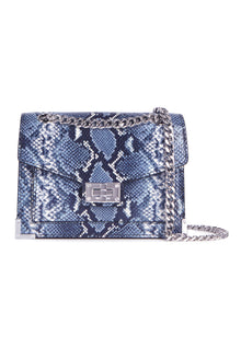 Emily Chain Bag In Blue Python-Effect Leather | Women | Navy