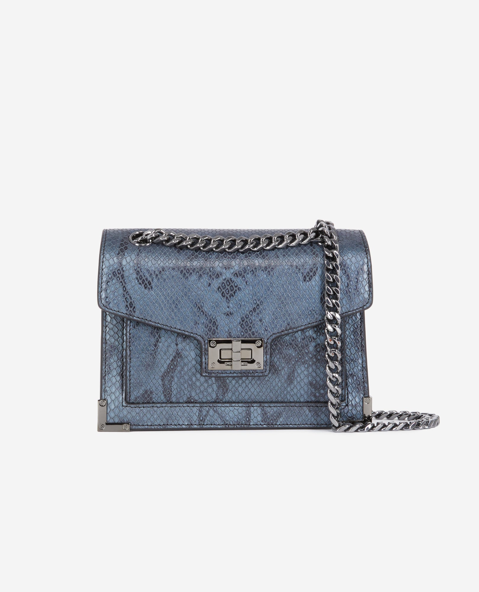 Emily Chain Bag In Grey Python-Effect Leather | Women | Gris Bleu