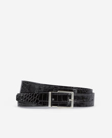 Crocodile-Effect Leather Belt | Women | Black