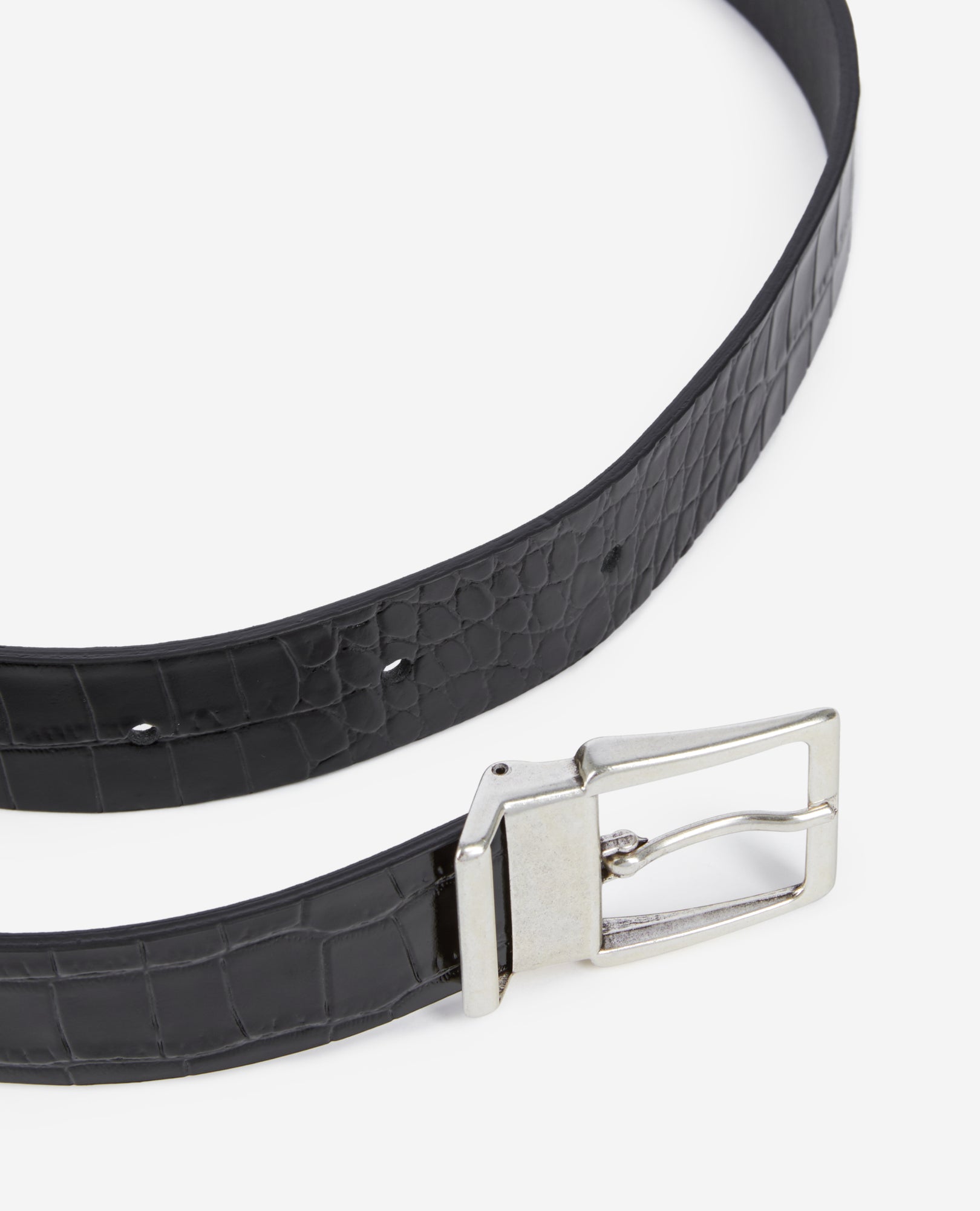 Crocodile-Effect Leather Belt | Women | Black