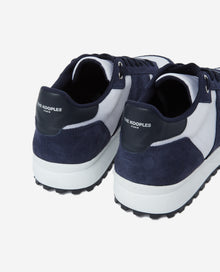 Leather Mesh Blue And White Retro Trainers | Women | Beige x Navy