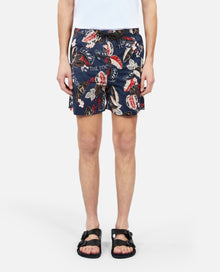 Leaf Print Swim Shorts | Women | Navy