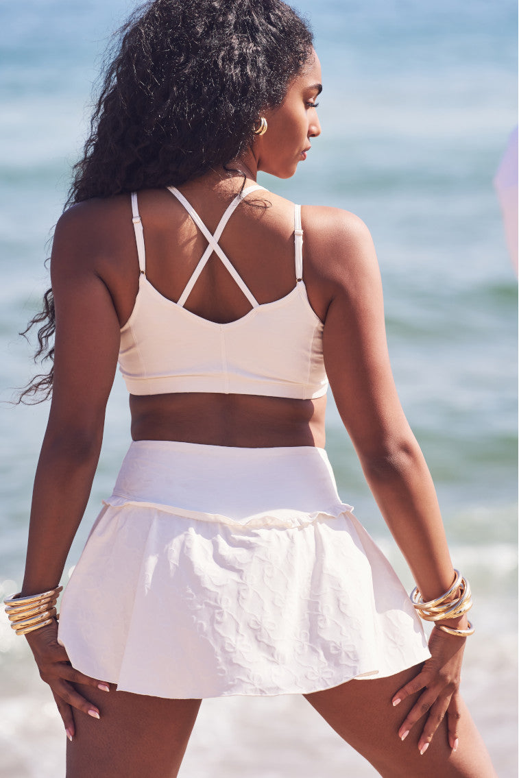 Aiden Bow Print Sports Bra | Cloud Dancer