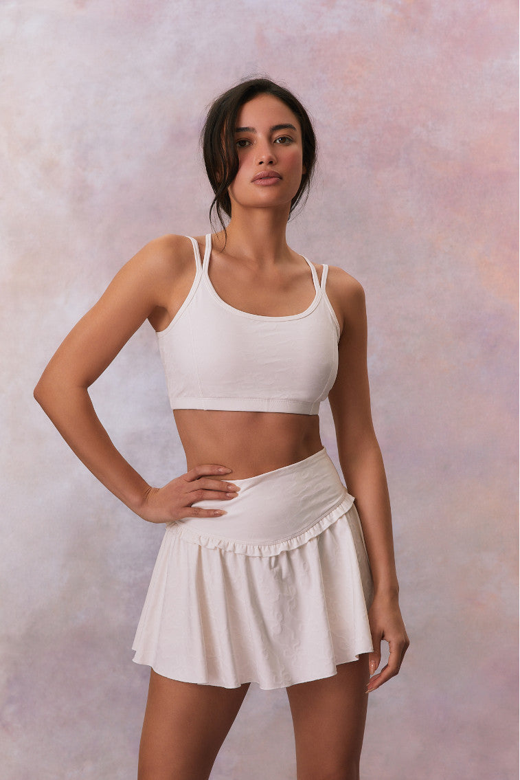 Aiden Bow Print Sports Bra | Cloud Dancer
