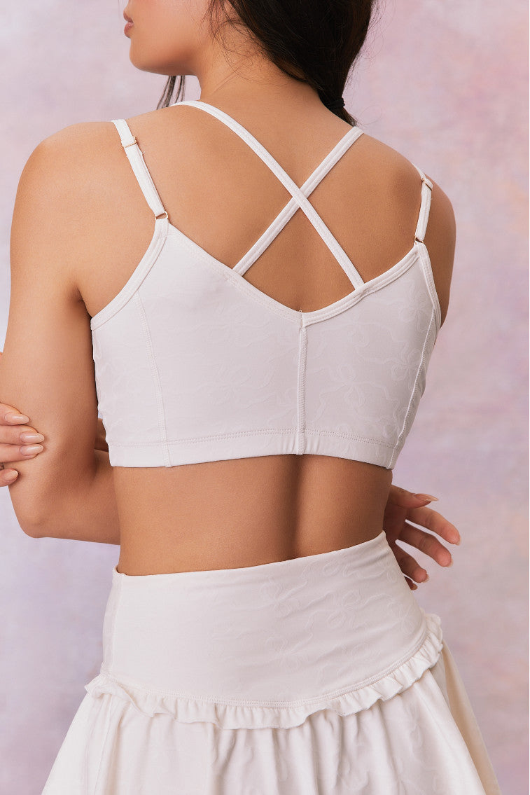 Aiden Bow Print Sports Bra | Cloud Dancer