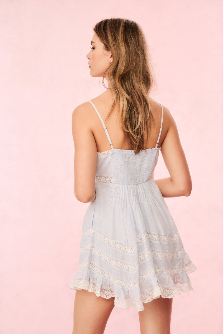 Alonna Cotton Lace-Trimmed Mini Dress | Baby Bluebell