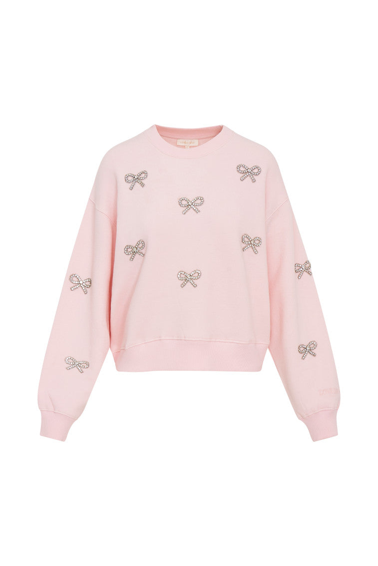 Amiyla Crystal Bow Fleece Pullover | Icicle Pink