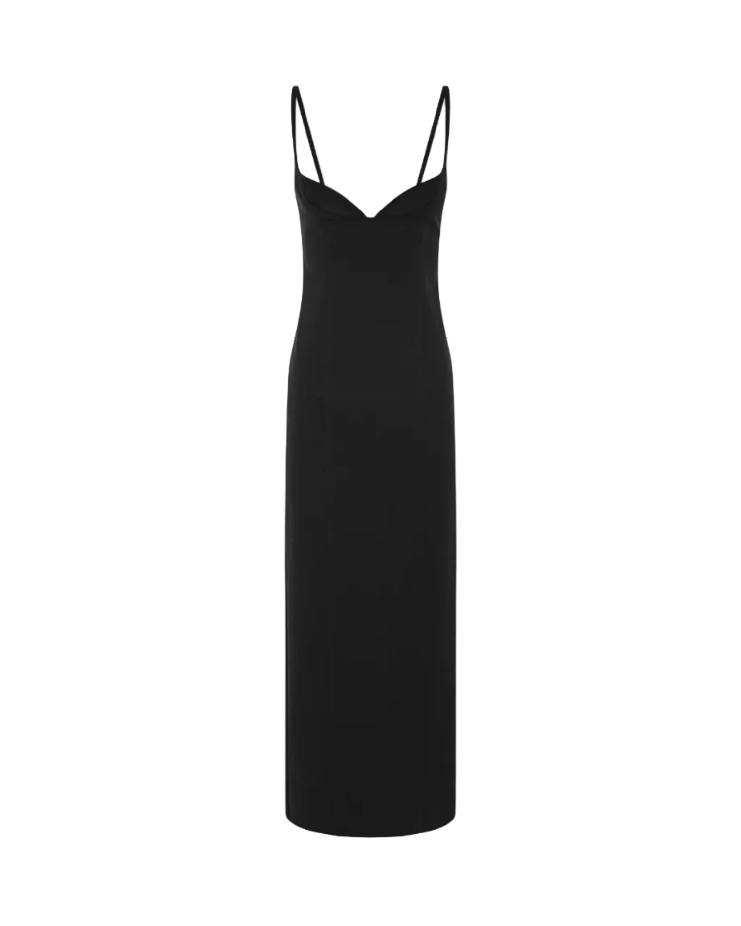 Black slip dress on a white background