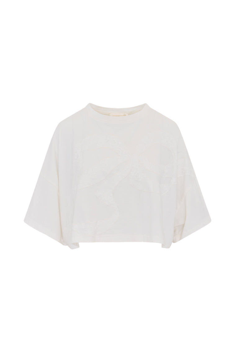 Angelle Cotton Bow Tee | Sugar White