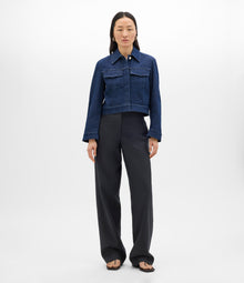 Another Tomorrow Cropped Denim Jacket in Dark Wash – Denim Women's Jacket