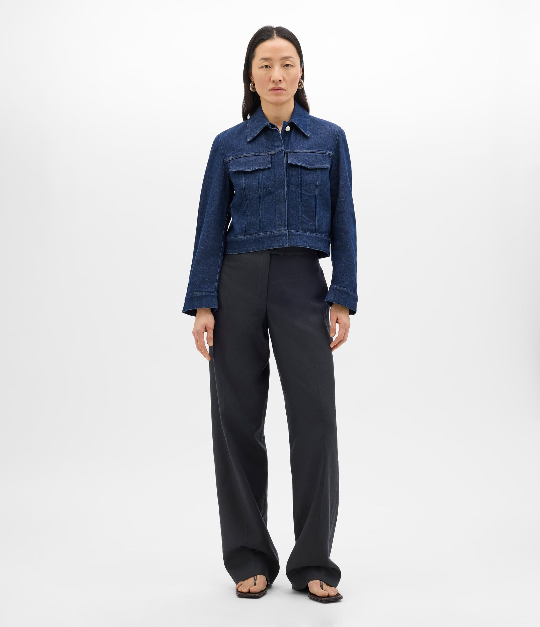 Another Tomorrow Cropped Denim Jacket in Dark Wash – Denim Women's Jacket