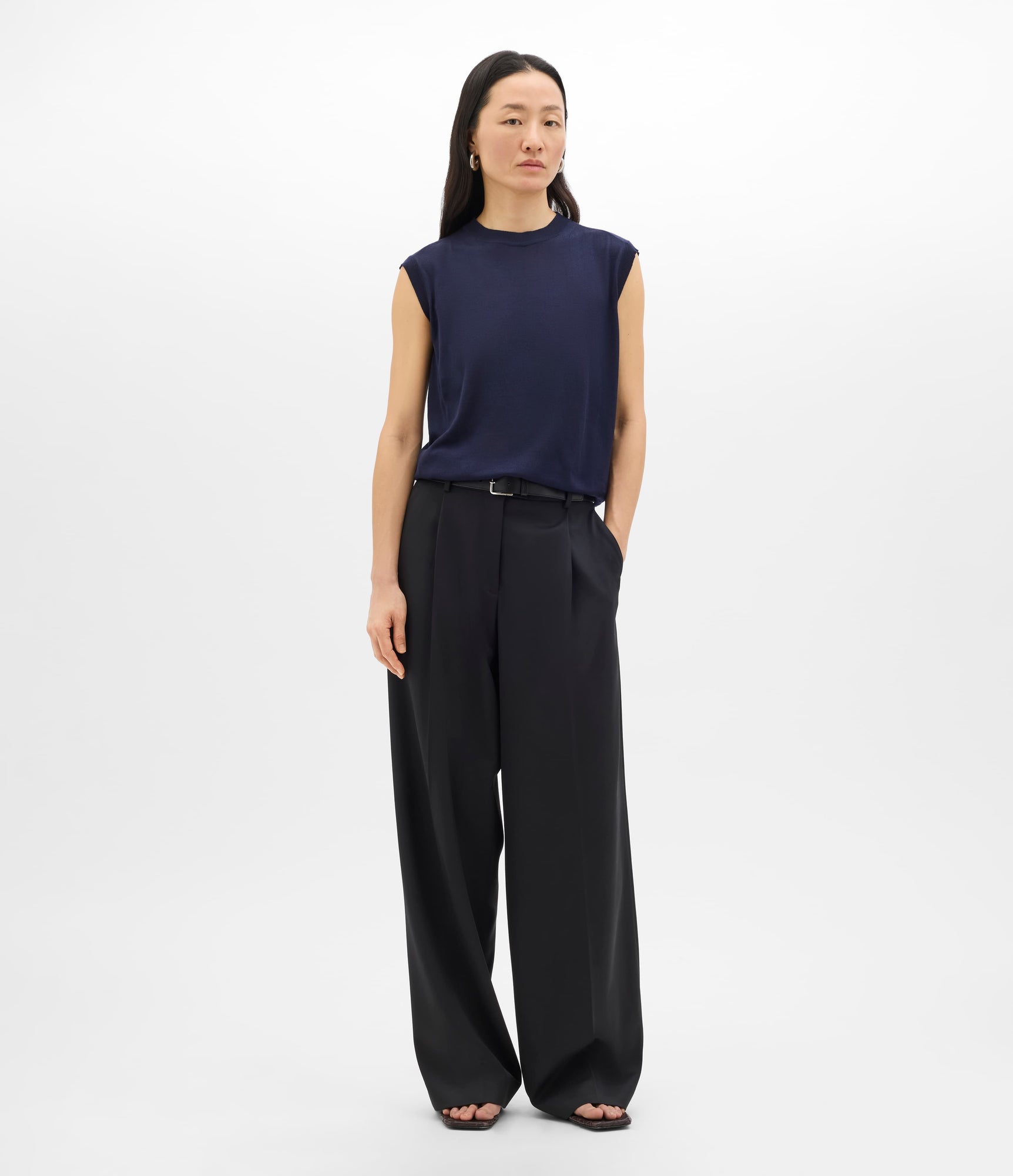 Another Tomorrow Featherweight Shell in Indigo – Wool Women's Top