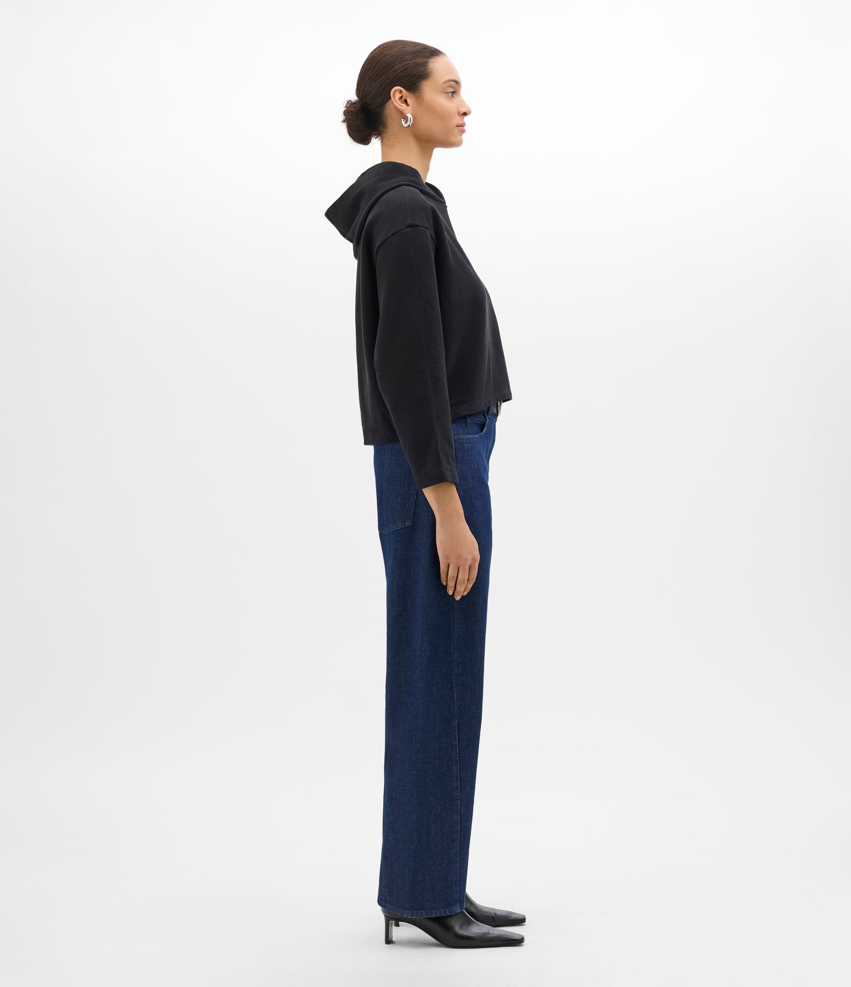 Another Tomorrow Cropped Hoodie in Black – Cotton Women's Top